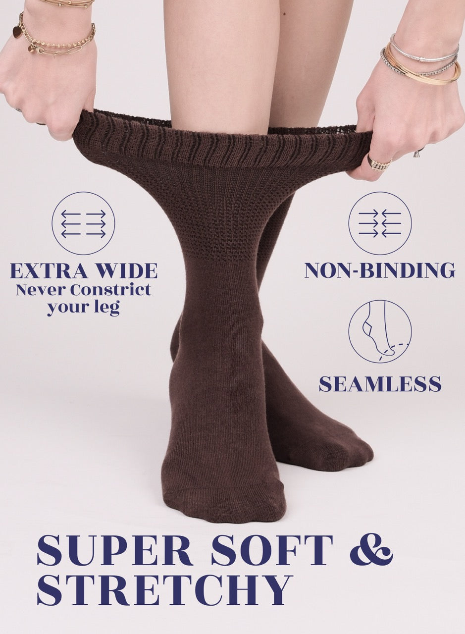 Brown tights being held up with text highlighting features on a light background