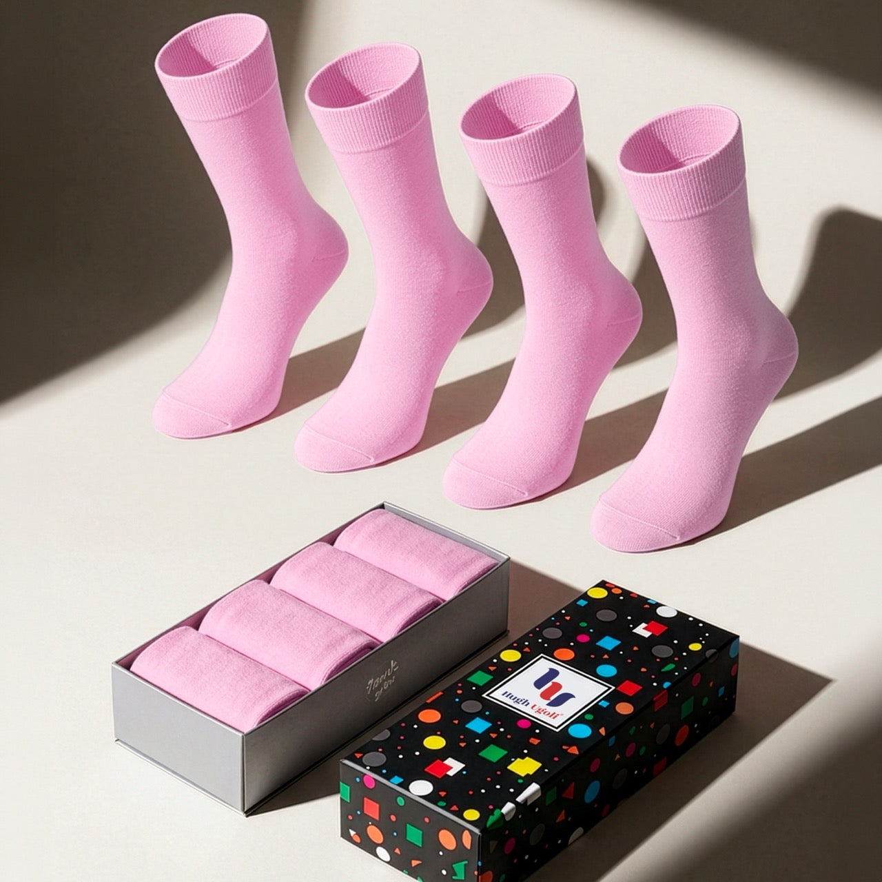 Hugh Ugoli Women's Bamboo Dress Crew Socks, 3 Pairs in Pink