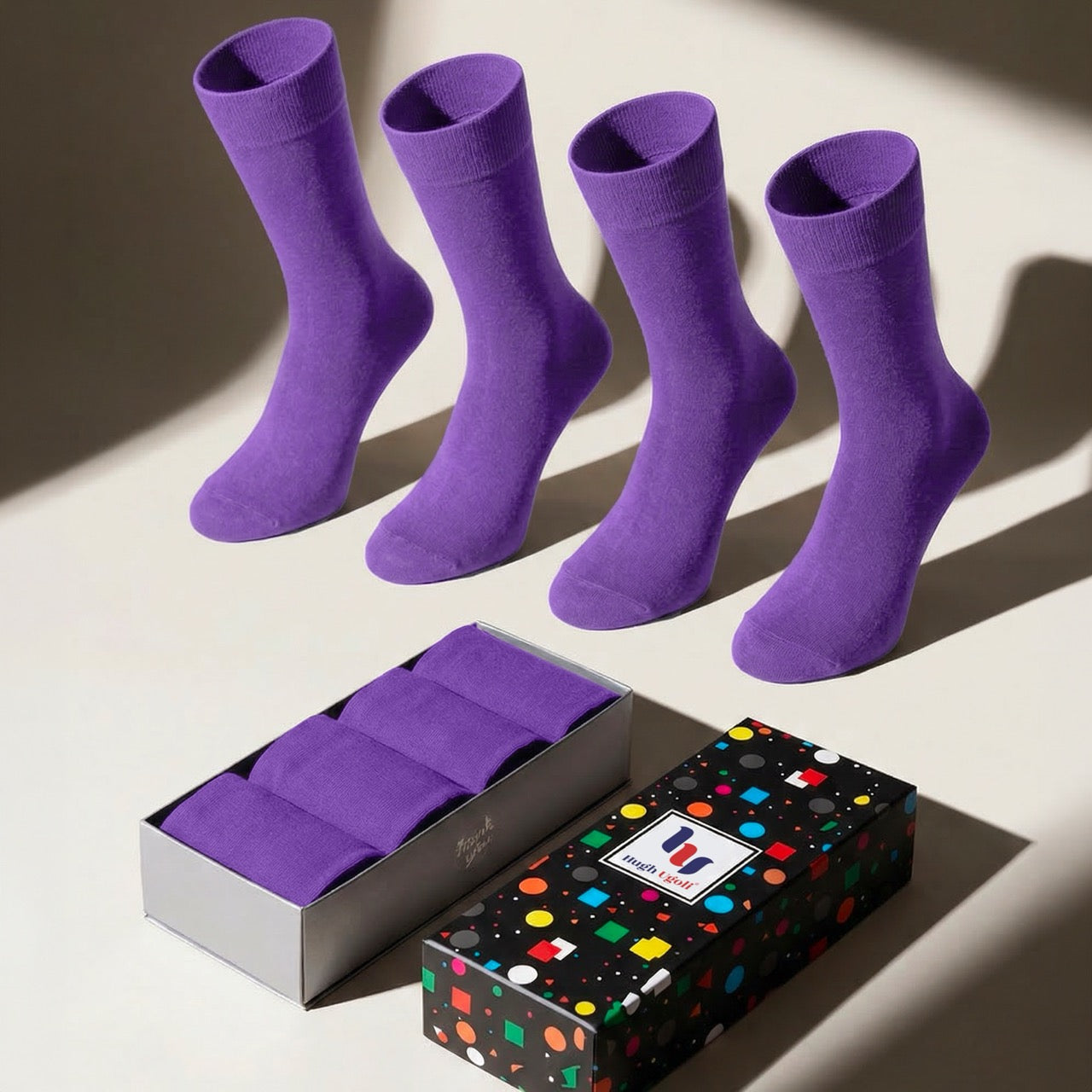 Hugh Ugoli Women's Bamboo Dress Crew Socks, 3 Pairs in Purple