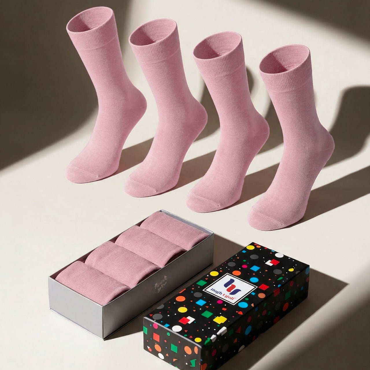 Hugh Ugoli Women's Bamboo Dress Crew Socks, 3 Pairs in Rose Cloud