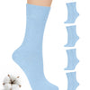 Blue socks with cotton ball on a white background