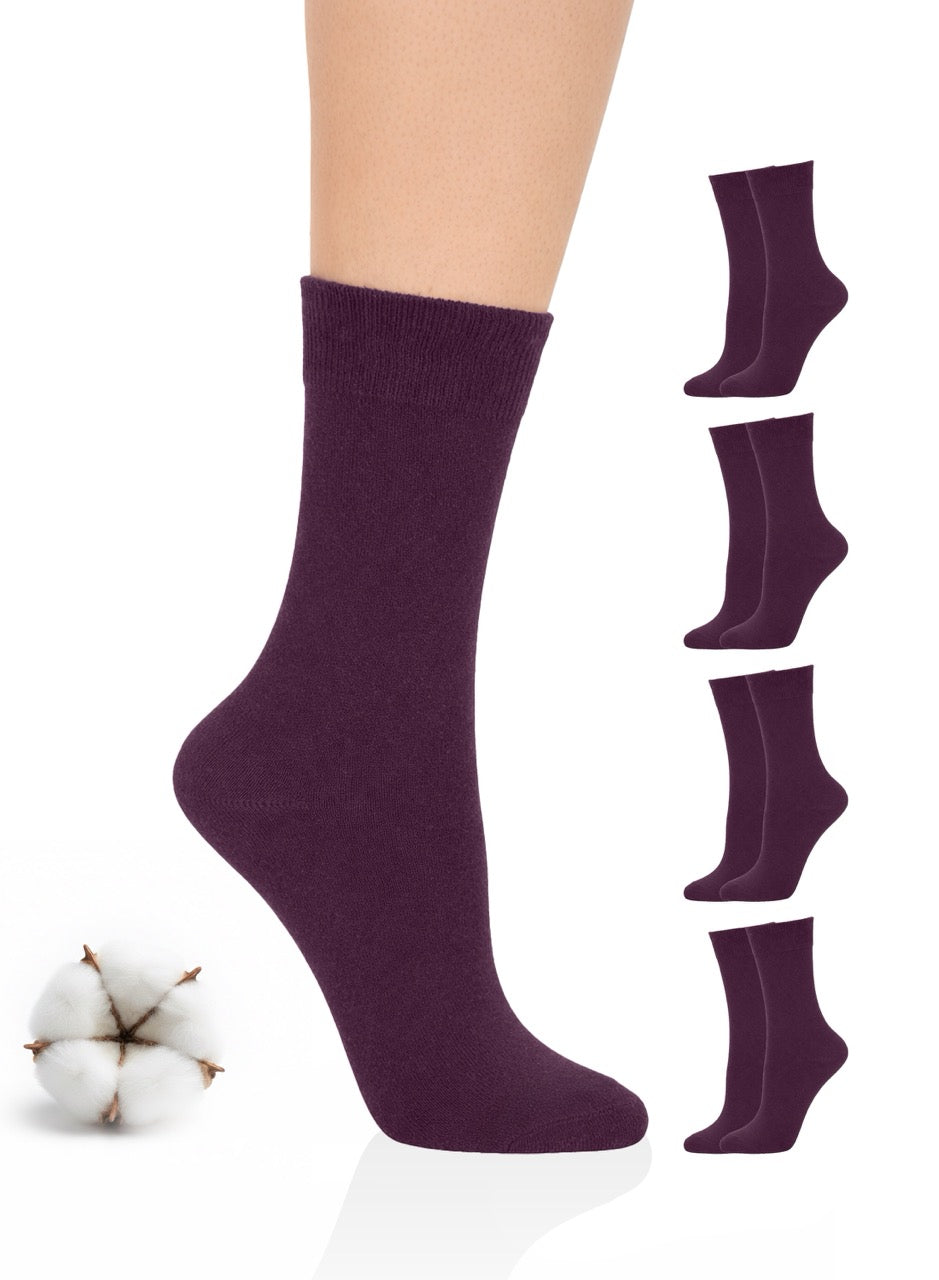 Grape socks with additional pairs displayed above, cotton ball on a white background