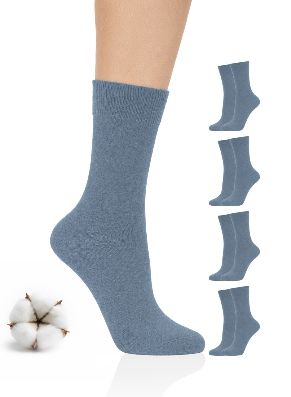 Indigo Blue socks with additional pairs displayed on a white background, featuring cotton.