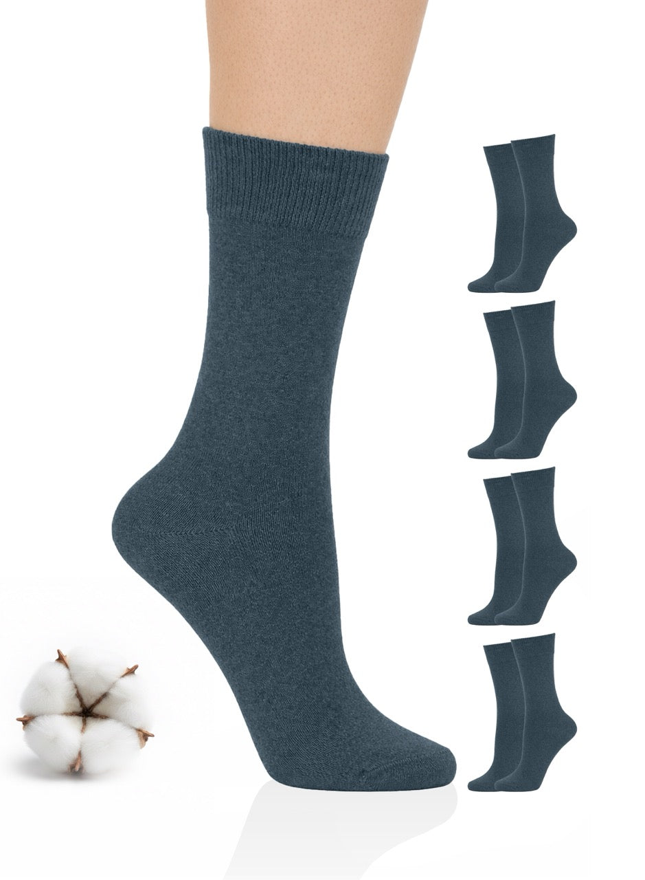 Jeans Blue sock with additional pairs displayed below on a white background, featuring cotton.