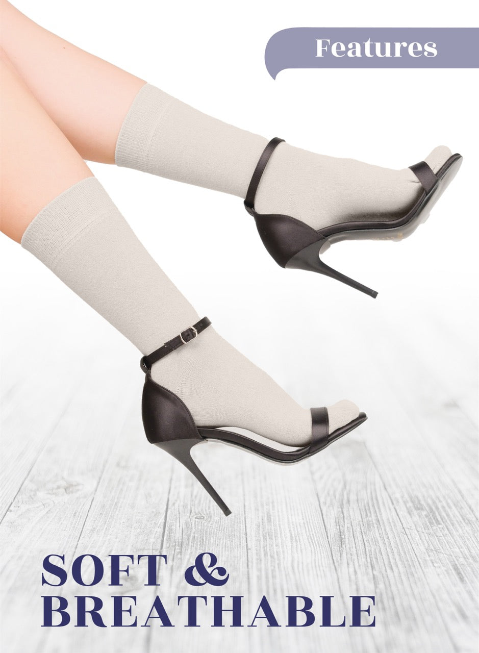 Light Beige socks with High-heeled shoes with soft and breathable text on a light background