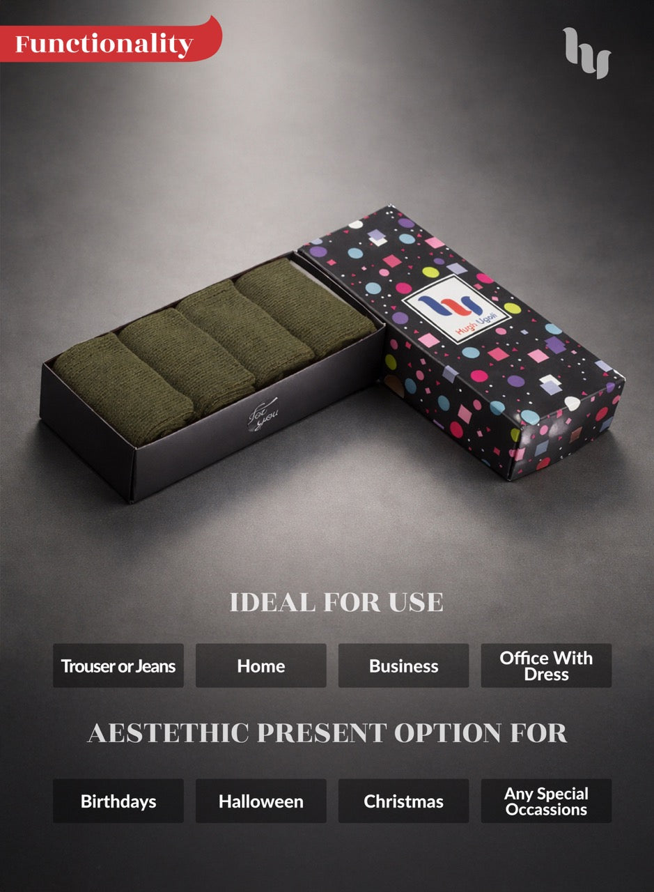 Army Green box with polka dot pattern on a gray background