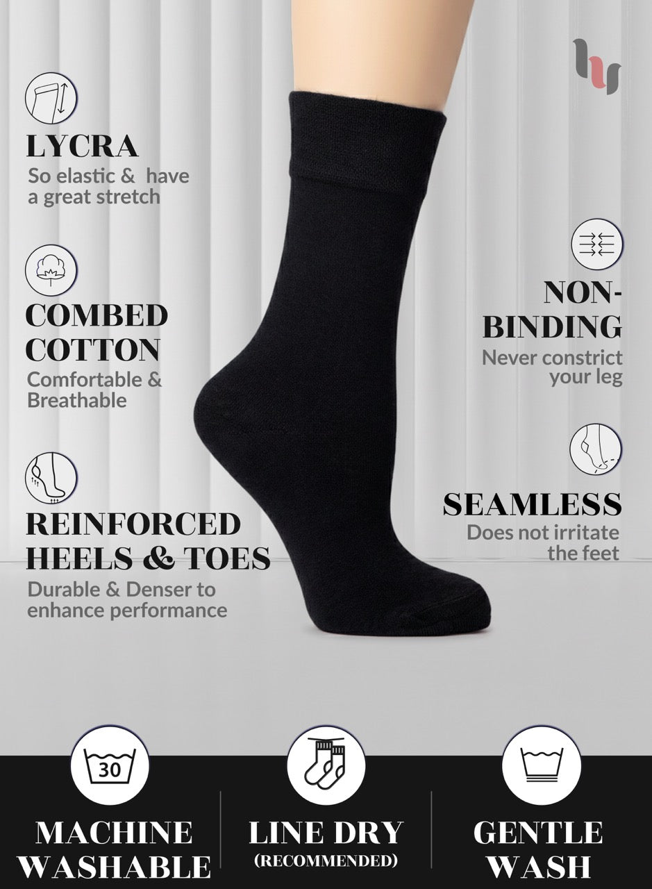 Black sock with text highlighting features on a gray background