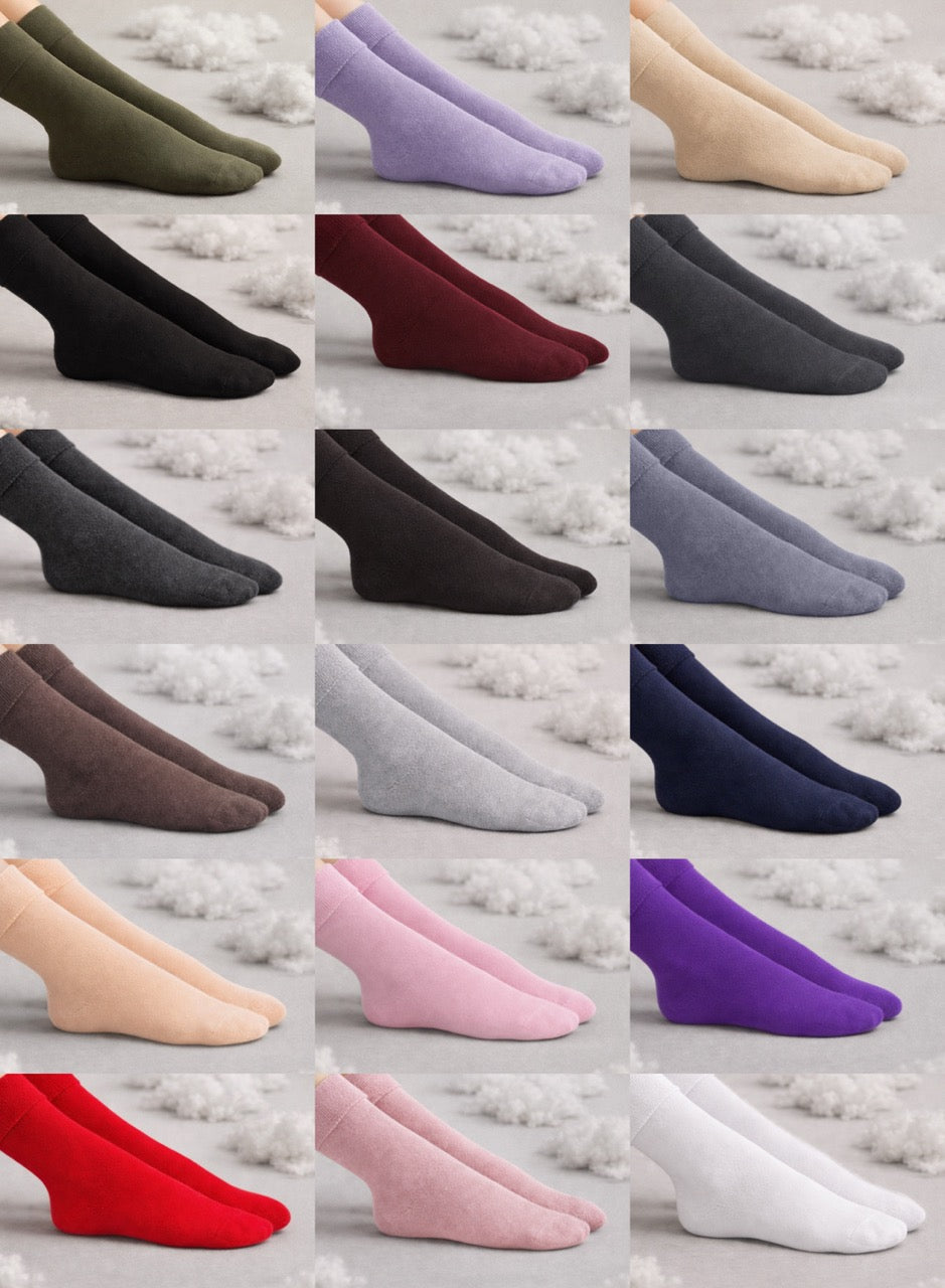 Women's Cotton Dress Crew Socks with Gift Box collage of various colored socks on a textured gray background