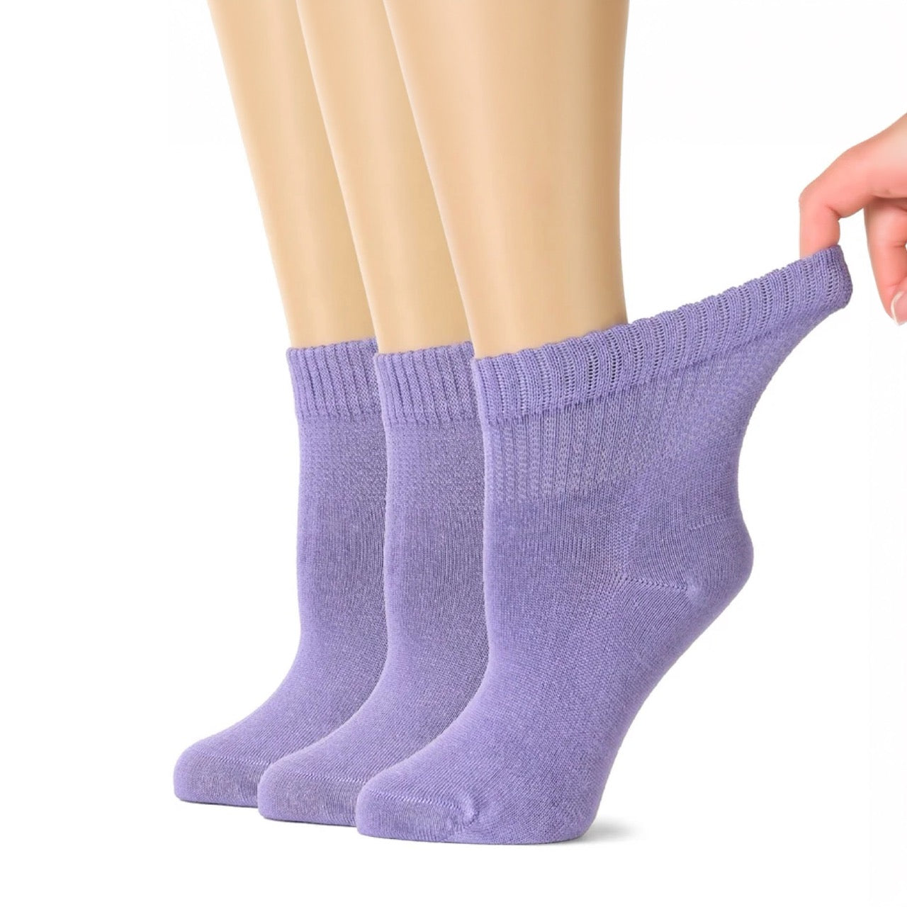 Hugh Ugoli Women's Comfortable Diabetic Bamboo Ankle Socks for Swollen Legs, 3 Pairs in Aster Purple