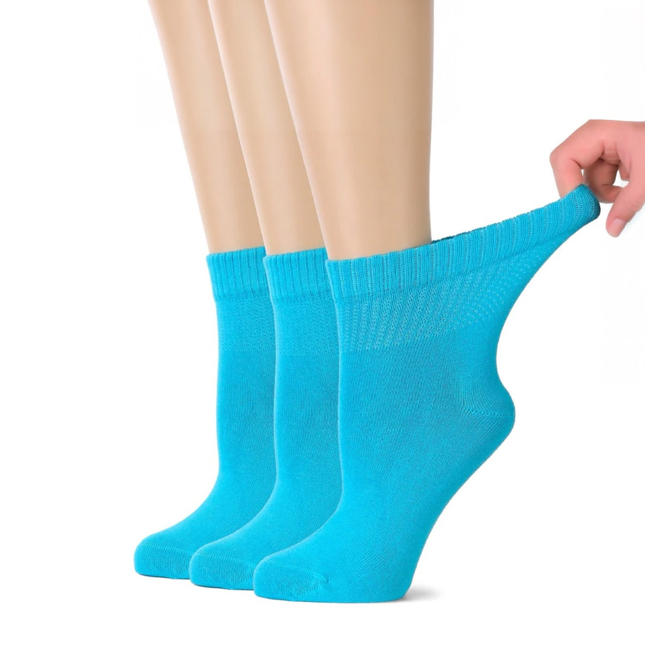 Hugh Ugoli Women's Comfortable Diabetic Bamboo Ankle Socks for Swollen Legs, 3 Pairs in Blue Curacao
