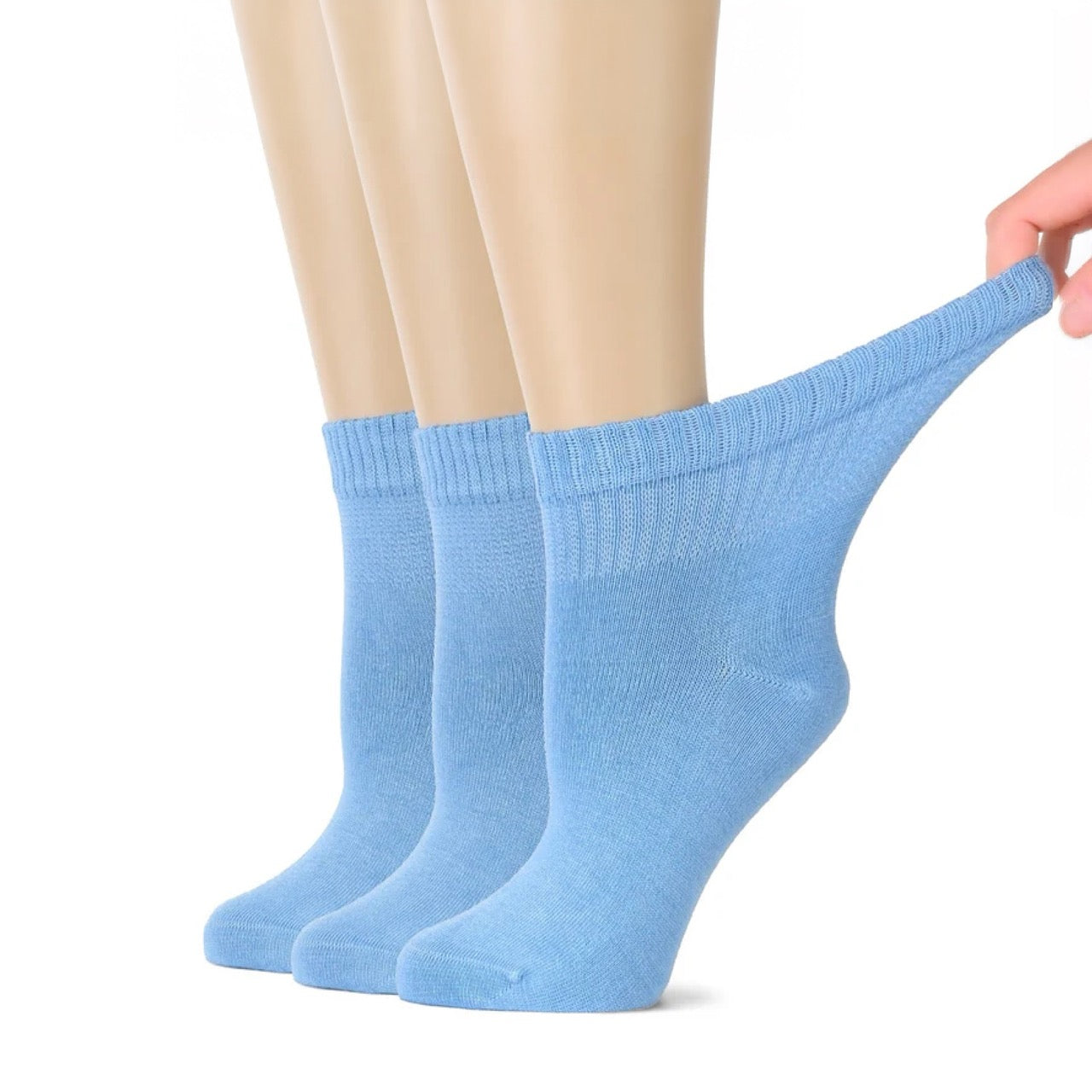 Hugh Ugoli Women's Comfortable Diabetic Bamboo Ankle Socks for Swollen Legs, 3 Pairs in Blue