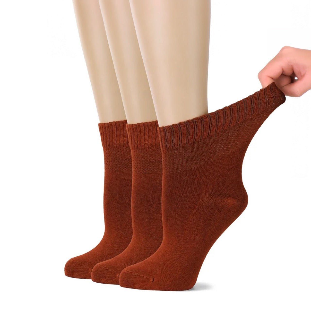Hugh Ugoli Women's Comfortable Diabetic Bamboo Ankle Socks for Swollen Legs, 3 Pairs in Bombay Brown