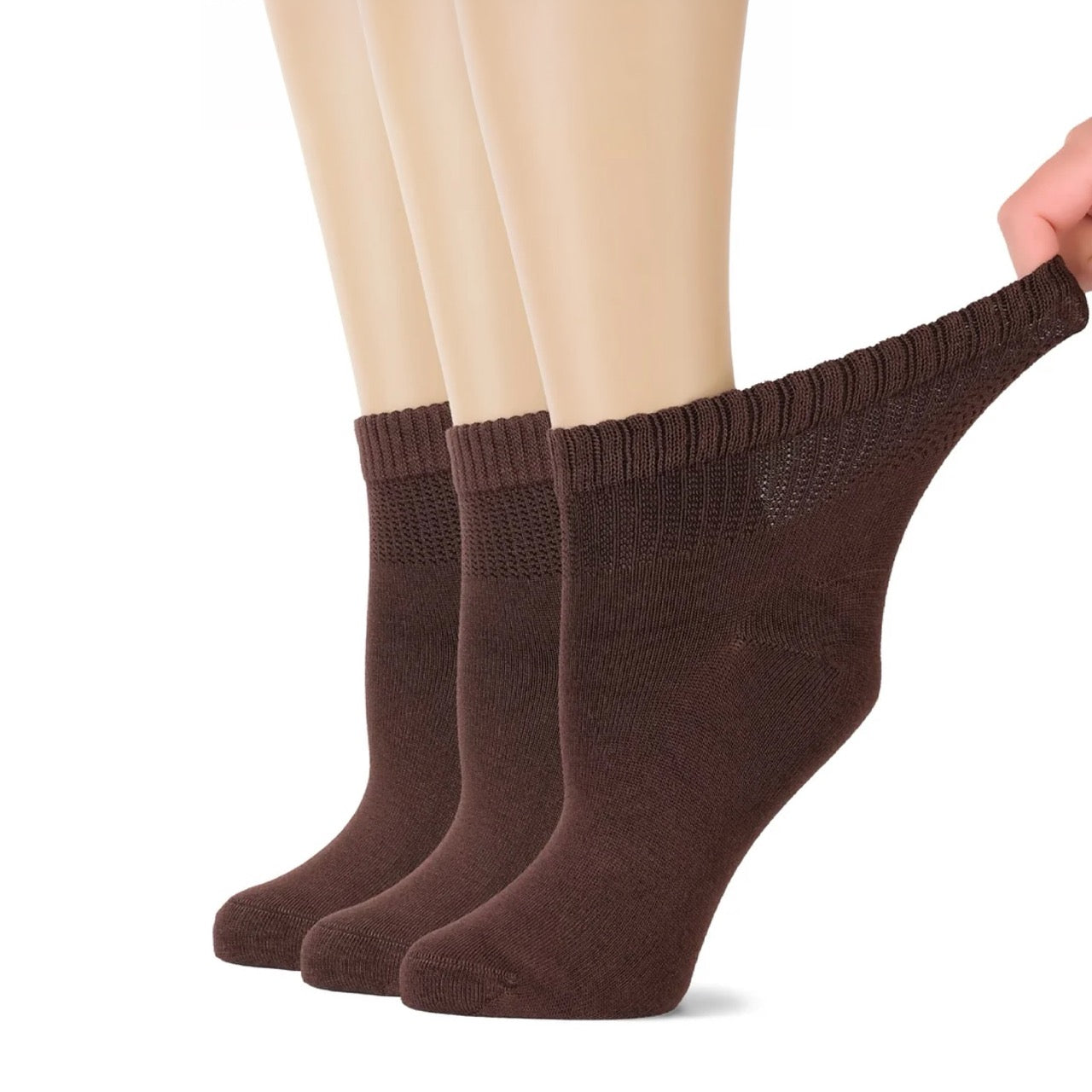 Hugh Ugoli Women's Comfortable Diabetic Bamboo Ankle Socks for Swollen Legs, 3 Pairs in Brown