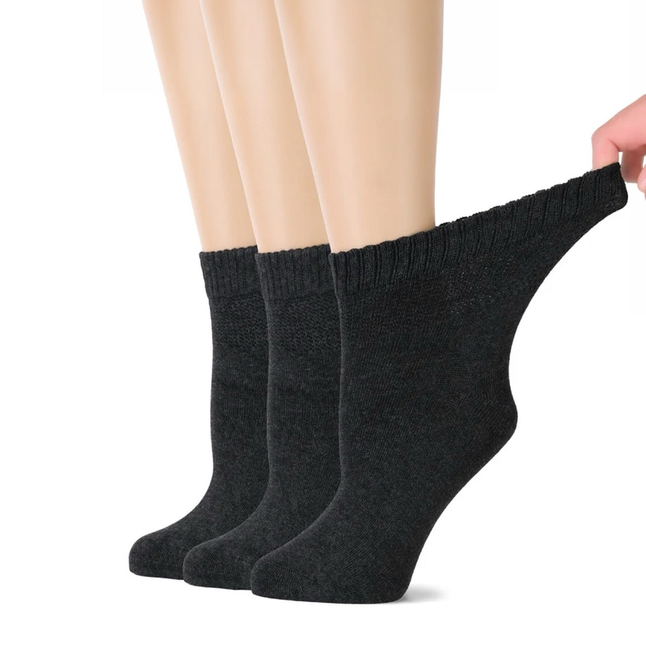 Hugh Ugoli Women's Comfortable Diabetic Bamboo Ankle Socks for Swollen Legs, 3 Pairs in Charcoal