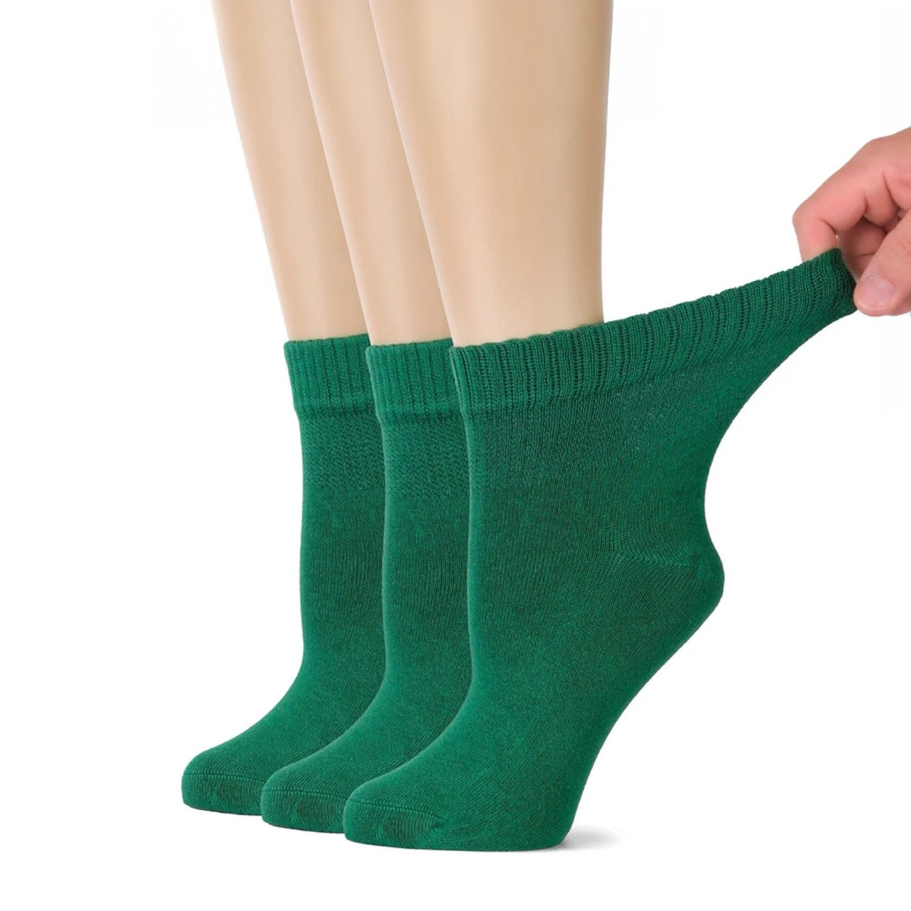 Hugh Ugoli Women's Comfortable Diabetic Bamboo Ankle Socks for Swollen Legs, 3 Pairs in Christmas Green