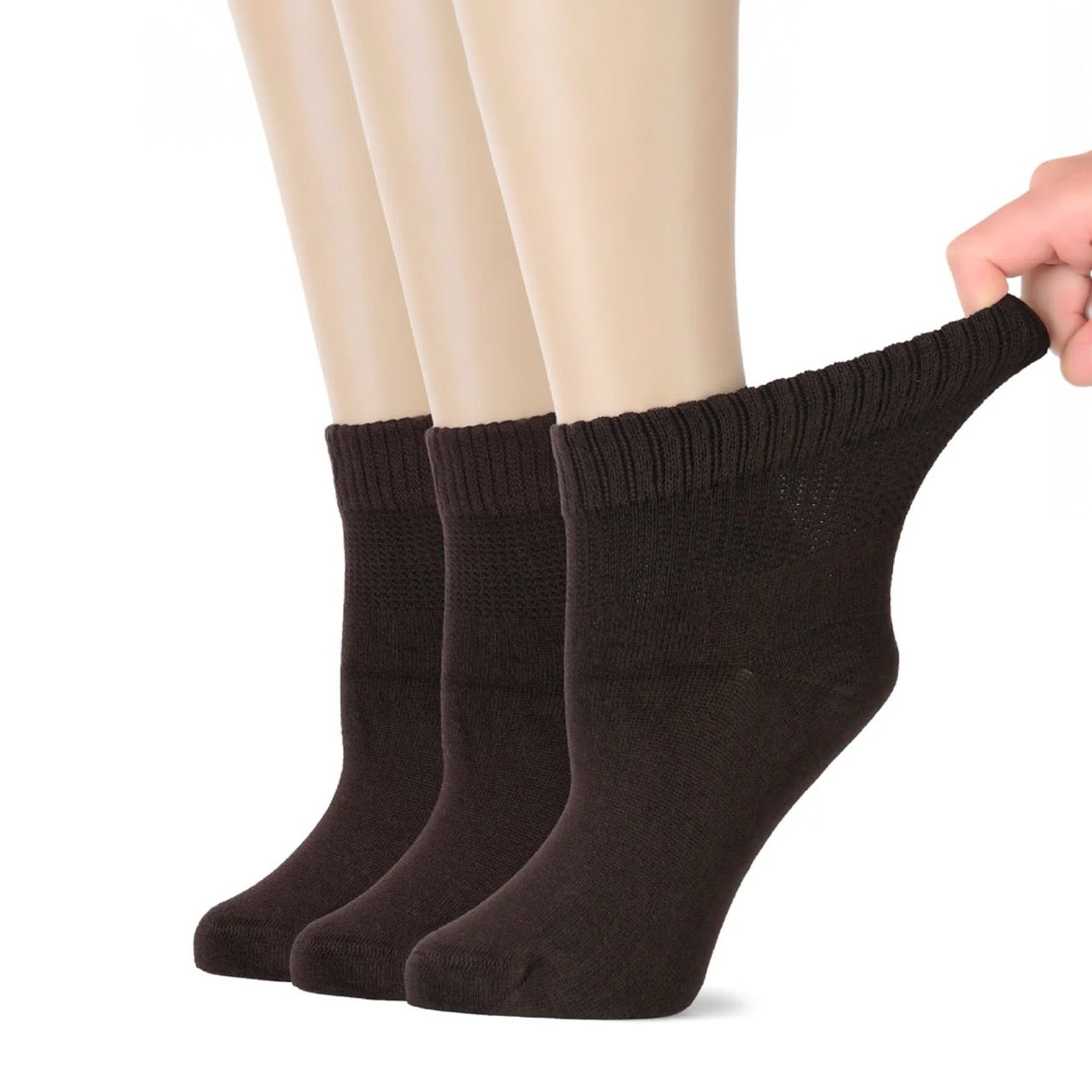 Hugh Ugoli Women's Comfortable Diabetic Bamboo Ankle Socks for Swollen Legs, 3 Pairs in Dark Brown