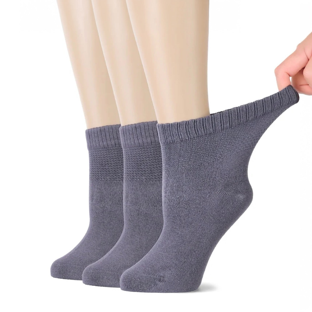 Hugh Ugoli Women's Comfortable Diabetic Bamboo Ankle Socks for Swollen Legs, 3 Pairs in Grey