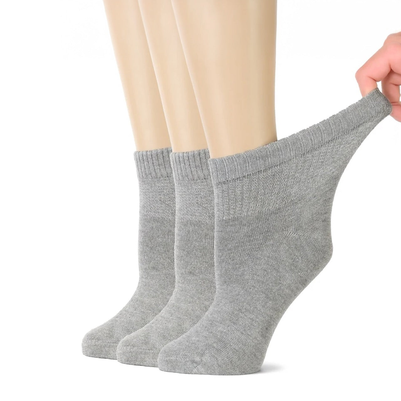 Hugh Ugoli Women's Comfortable Diabetic Bamboo Ankle Socks for Swollen Legs, 3 Pairs in Light Grey