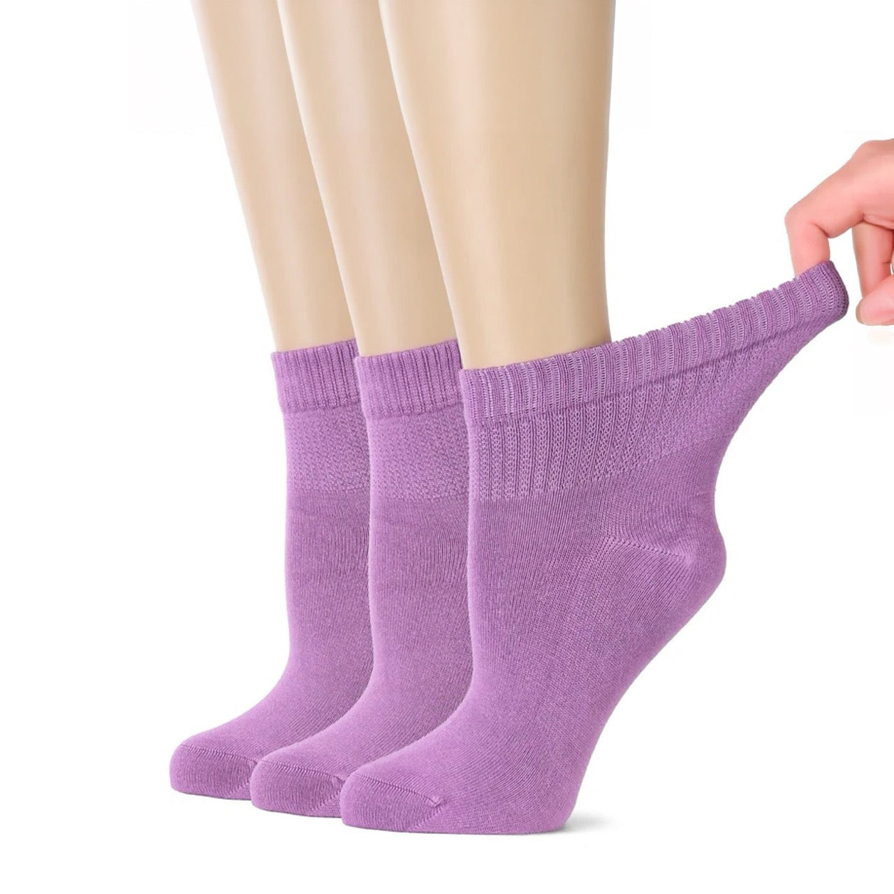 Hugh Ugoli Women's Comfortable Diabetic Bamboo Ankle Socks for Swollen Legs, 3 Pairs in Lilac