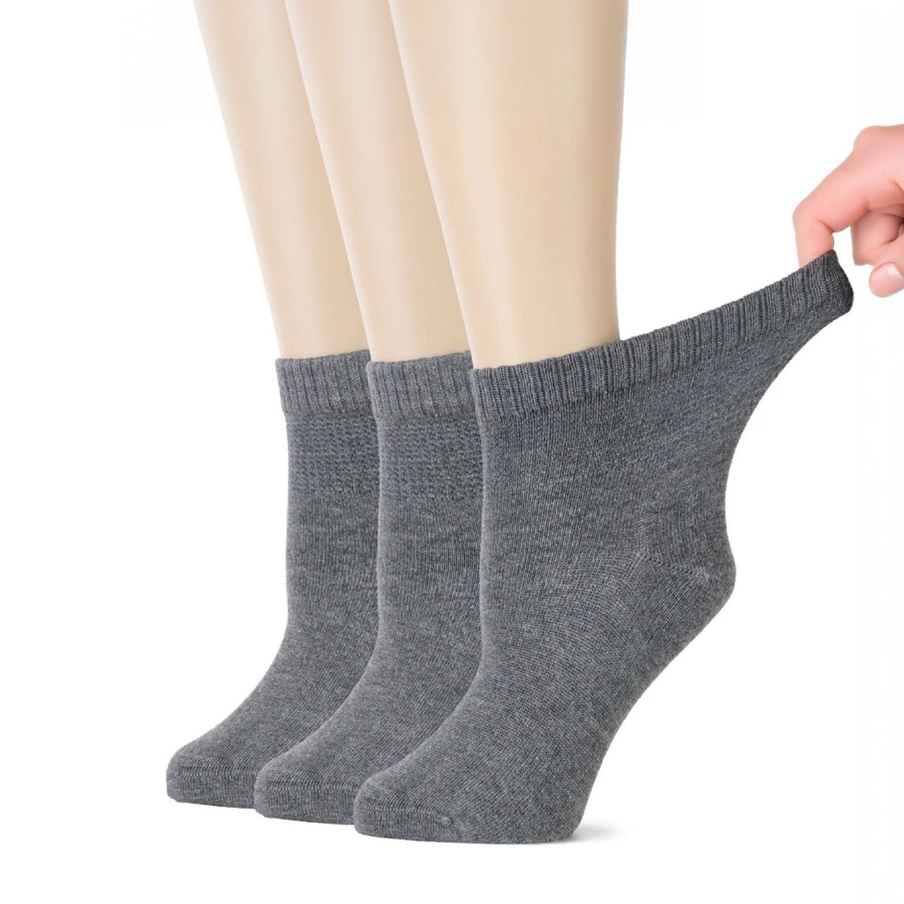 Hugh Ugoli Women's Comfortable Diabetic Bamboo Ankle Socks for Swollen Legs, 3 Pairs in Melange Gray
