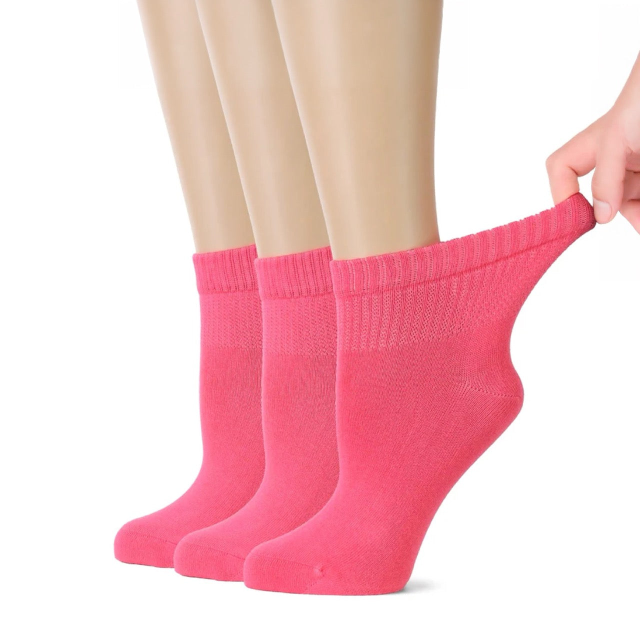 Hugh Ugoli Women's Comfortable Diabetic Bamboo Ankle Socks for Swollen Legs, 3 Pairs in Paradise Pink