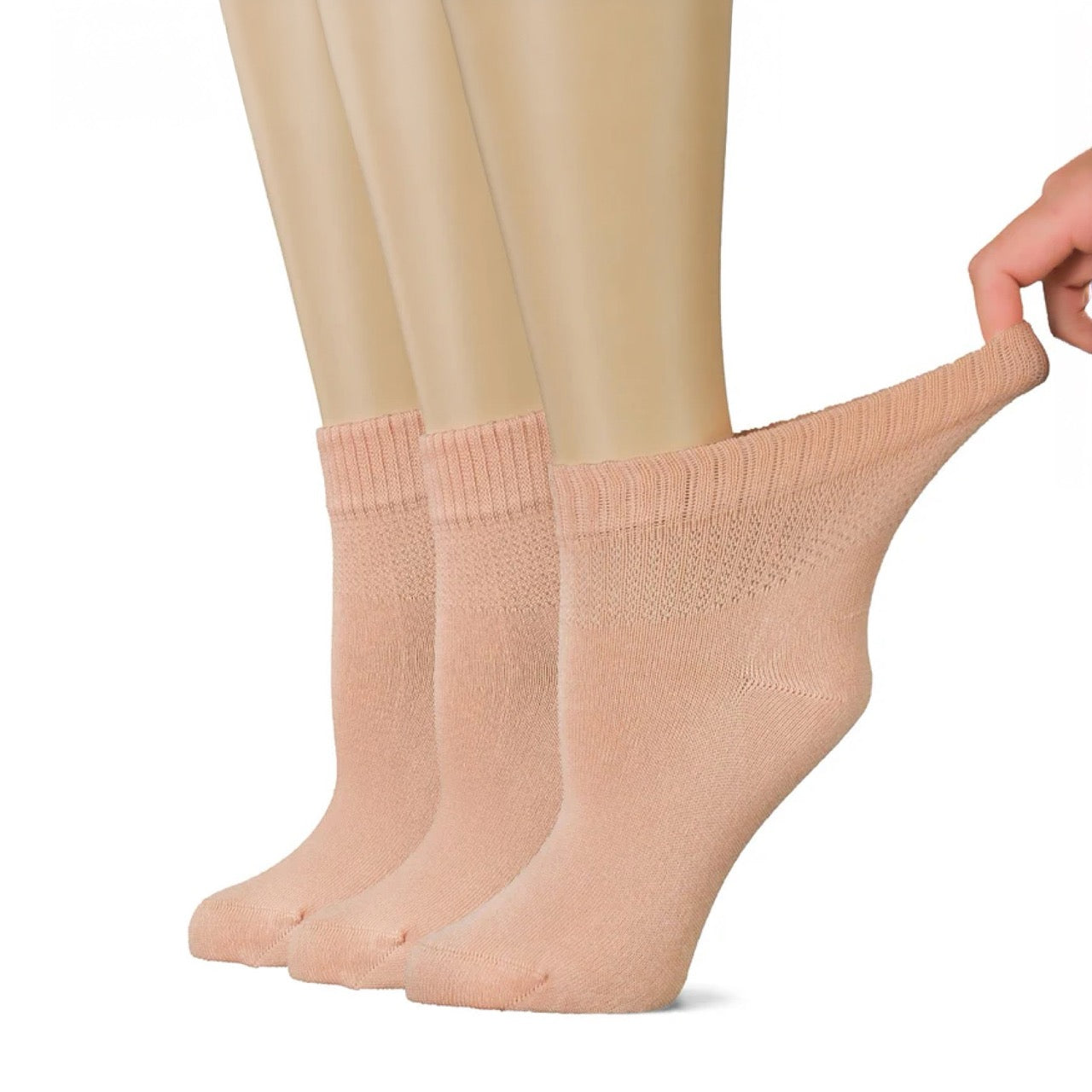 Hugh Ugoli Women's Comfortable Diabetic Bamboo Ankle Socks for Swollen Legs, 3 Pairs in Peach Rose
