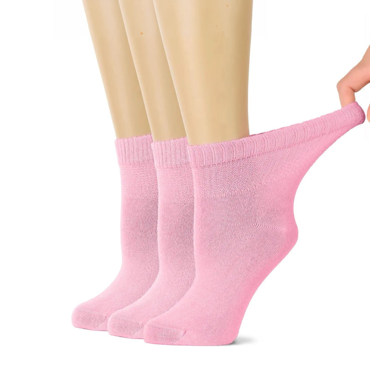 Hugh Ugoli Women's Comfortable Diabetic Bamboo Ankle Socks for Swollen Legs, 3 Pairs in Pink
