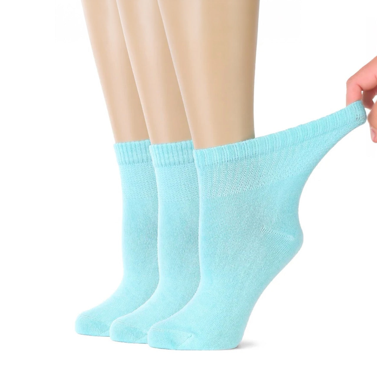 Hugh Ugoli Women's Comfortable Diabetic Bamboo Ankle Socks for Swollen Legs, 3 Pairs in Pool Blue