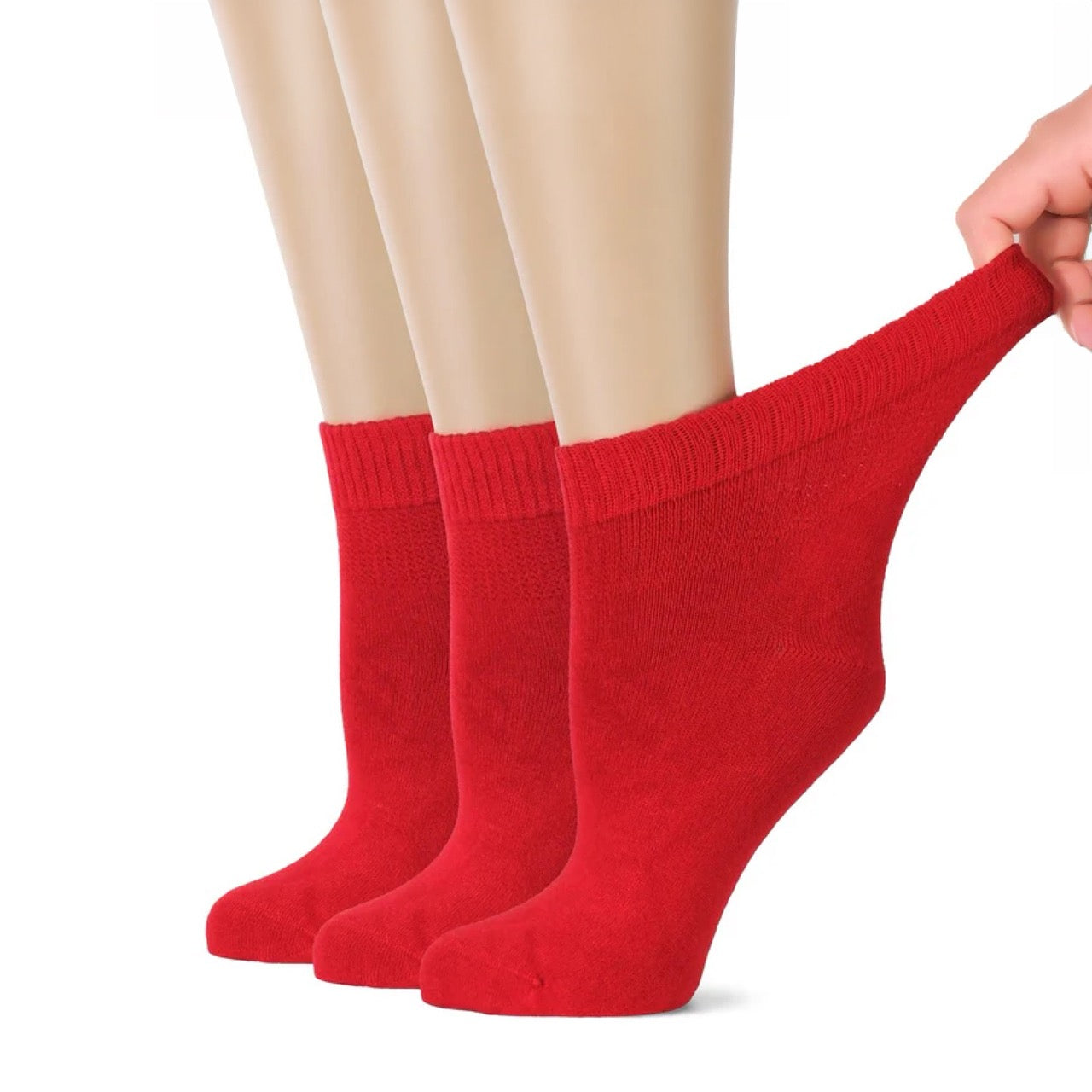 Hugh Ugoli Women's Comfortable Diabetic Bamboo Ankle Socks for Swollen Legs, 3 Pairs in Red