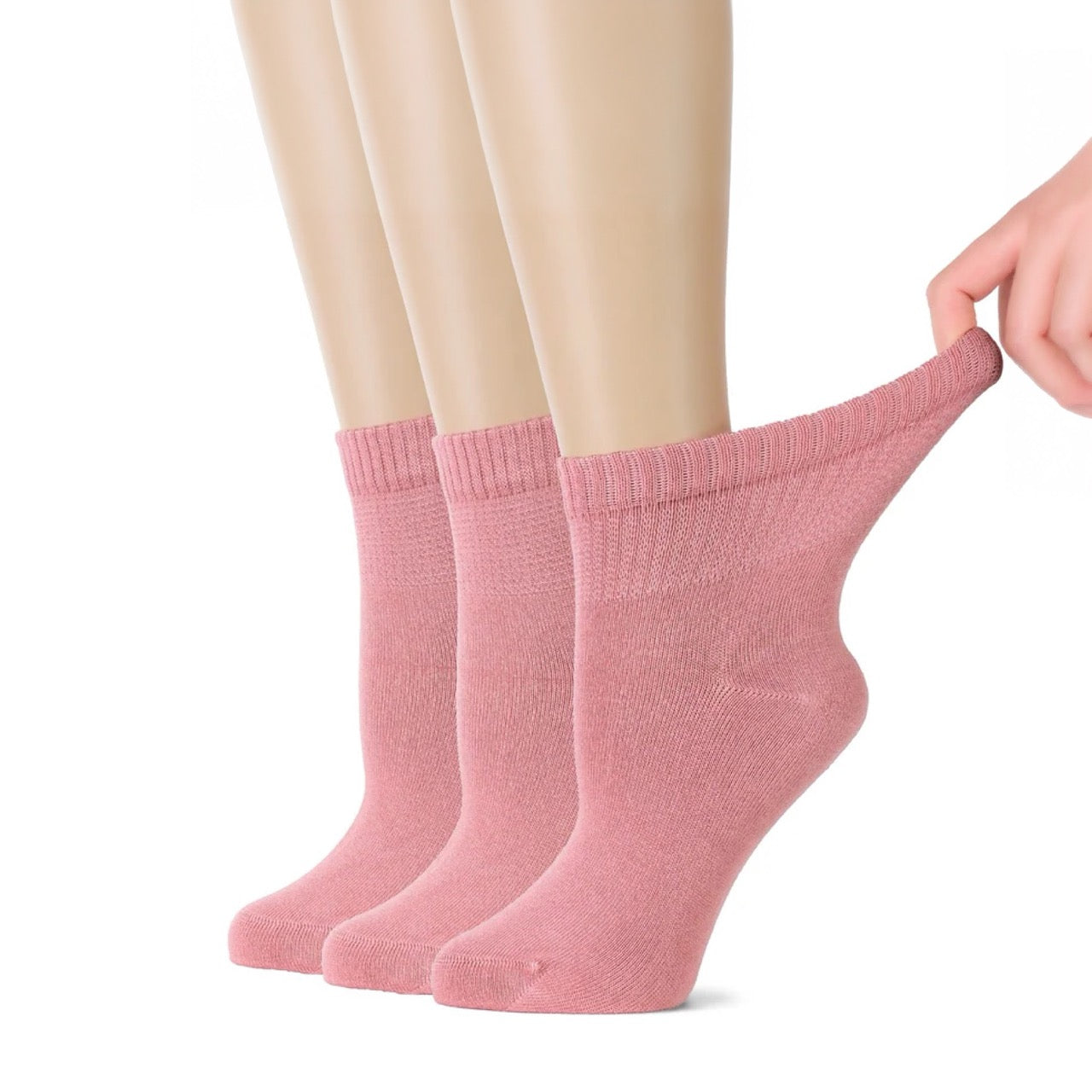 Hugh Ugoli Women's Comfortable Diabetic Bamboo Ankle Socks for Swollen Legs, 3 Pairs in Rose Cloud