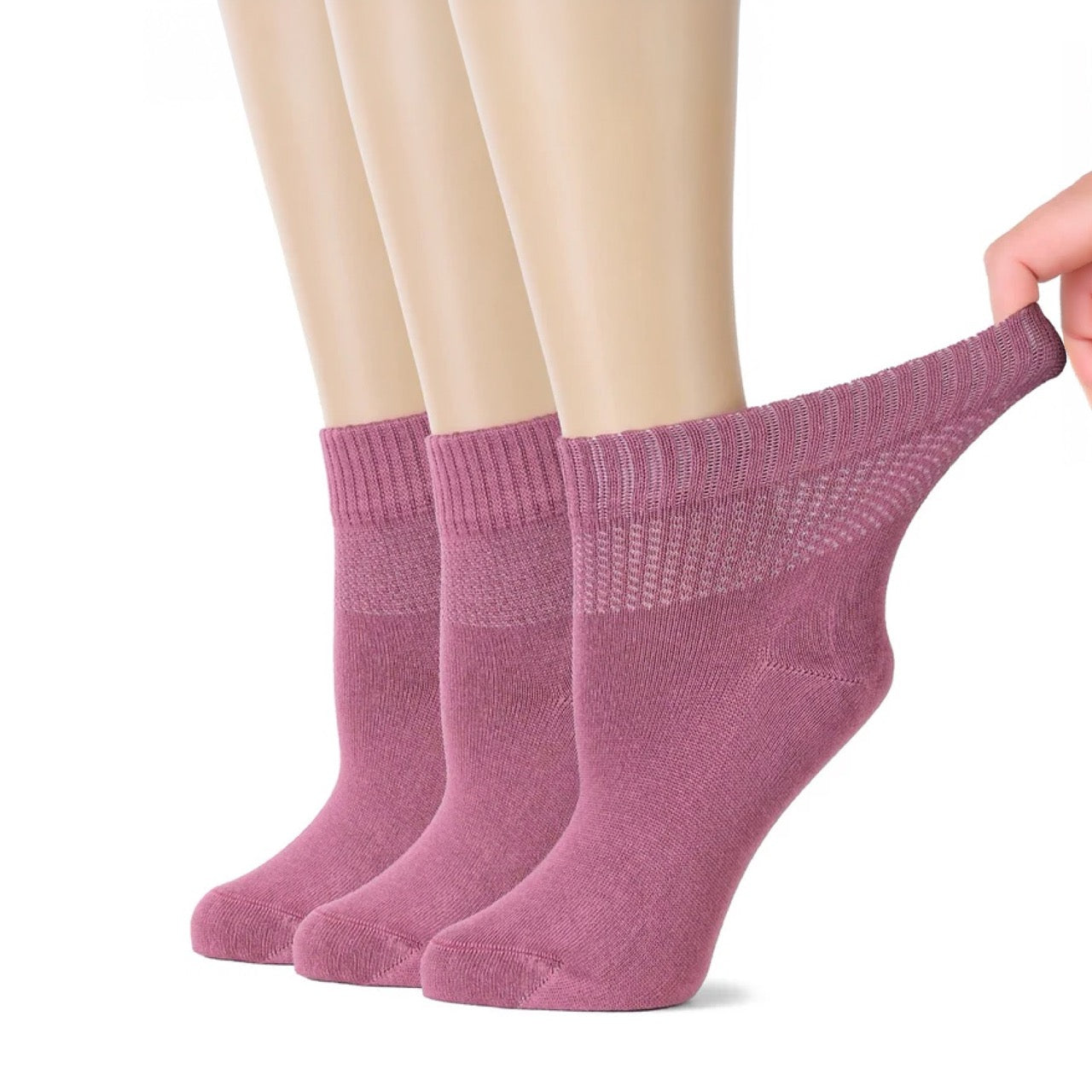 Hugh Ugoli Women's Comfortable Diabetic Bamboo Ankle Socks for Swollen Legs, 3 Pairs in Rose Wood