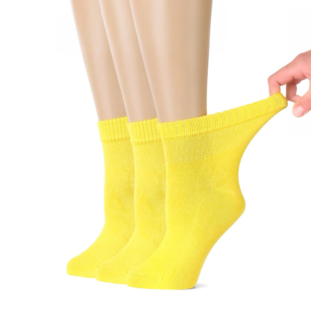 Hugh Ugoli Women's Comfortable Diabetic Bamboo Ankle Socks for Swollen Legs, 3 Pairs in Yellow