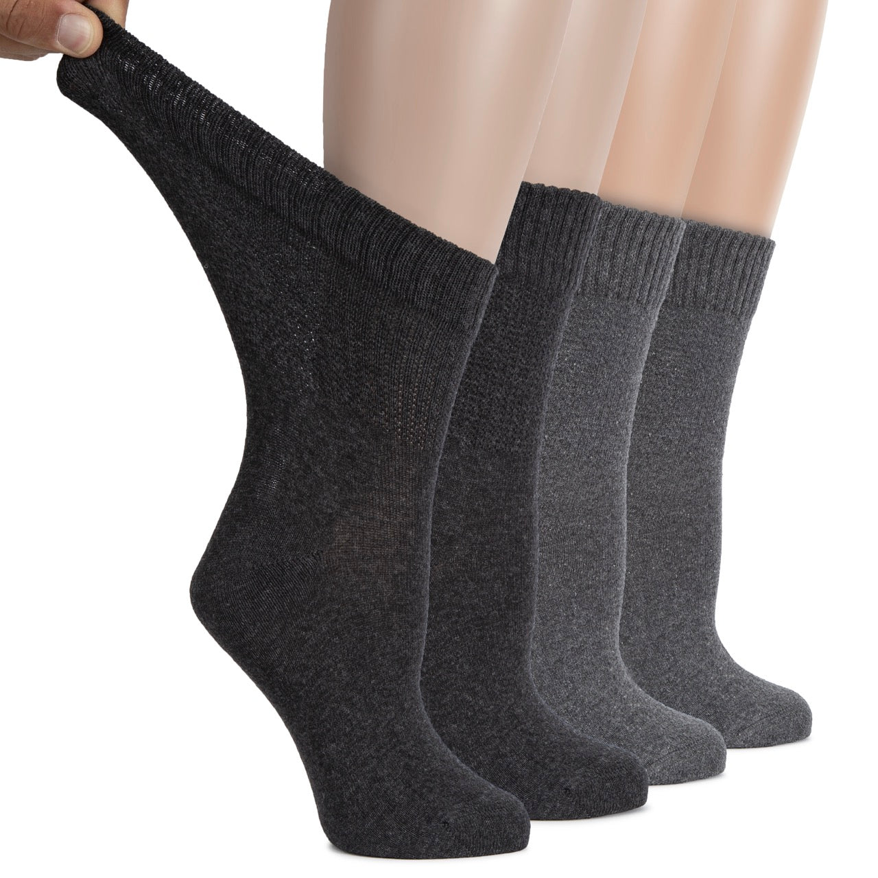 Set of gray socks displayed on a white background