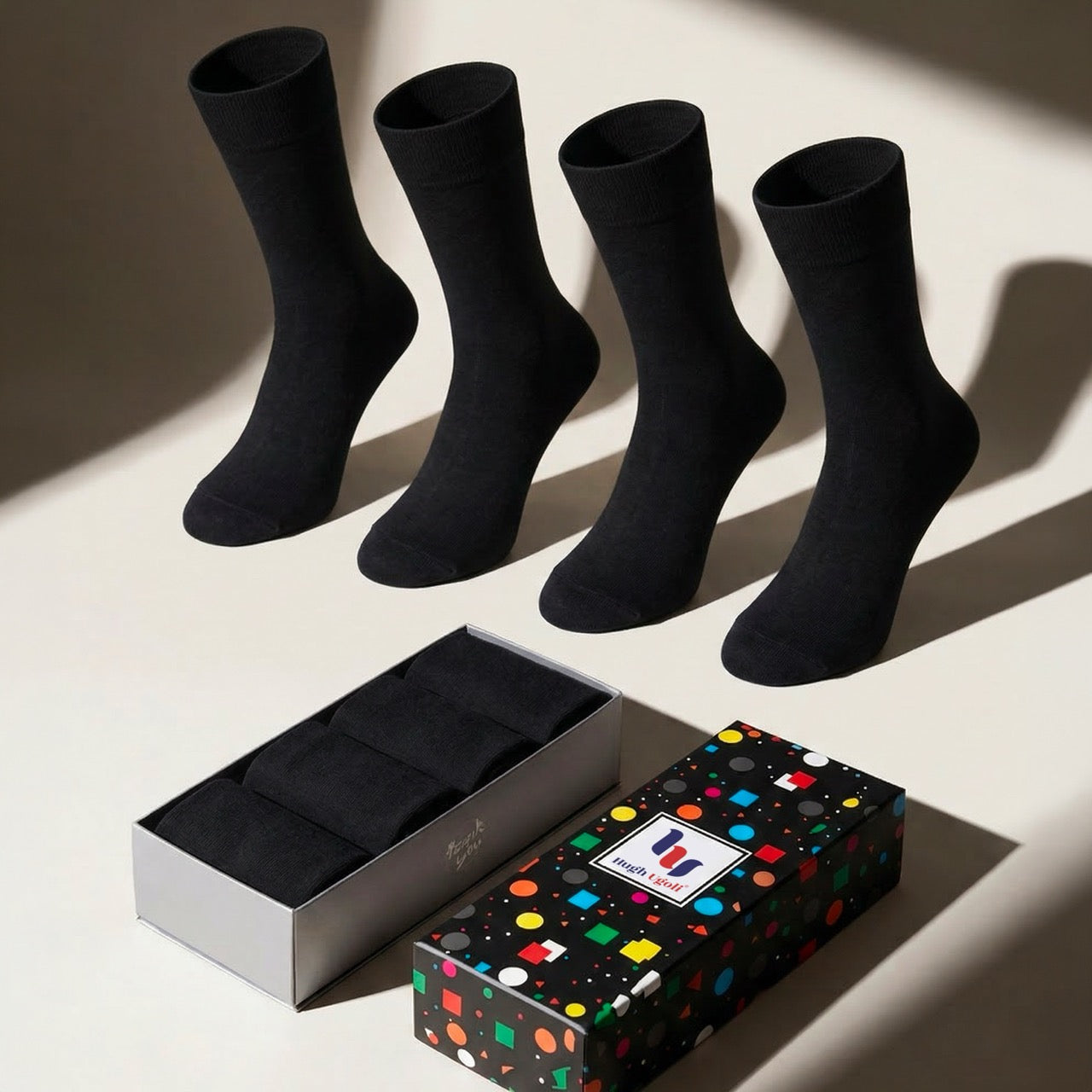 Hugh Ugoli Women's Dress Crew Bamboo Business Socks, 4 Pairs in Black