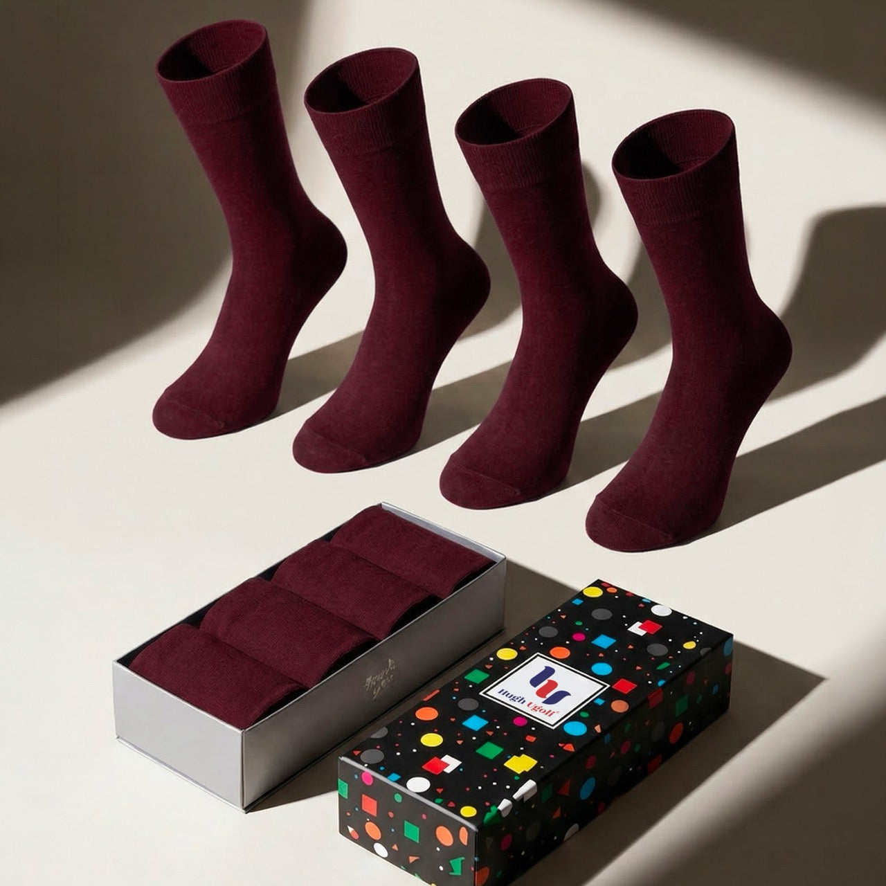 Hugh Ugoli Women's Dress Crew Bamboo Business Socks, 4 Pairs in Burgundy