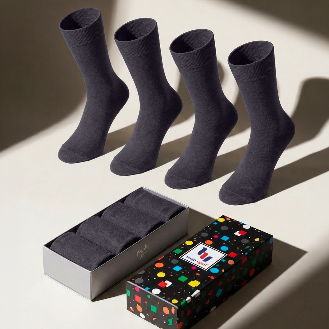 Hugh Ugoli Women's Dress Crew Bamboo Business Socks, 4 Pairs in Charcoal Grey