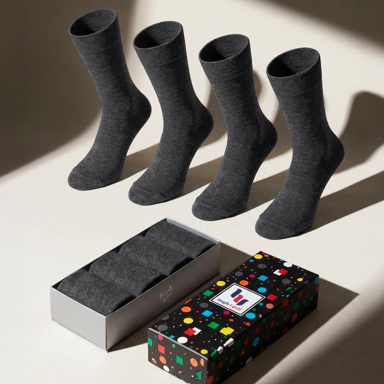 Hugh Ugoli Women's Dress Crew Bamboo Business Socks, 4 Pairs in Charcoal