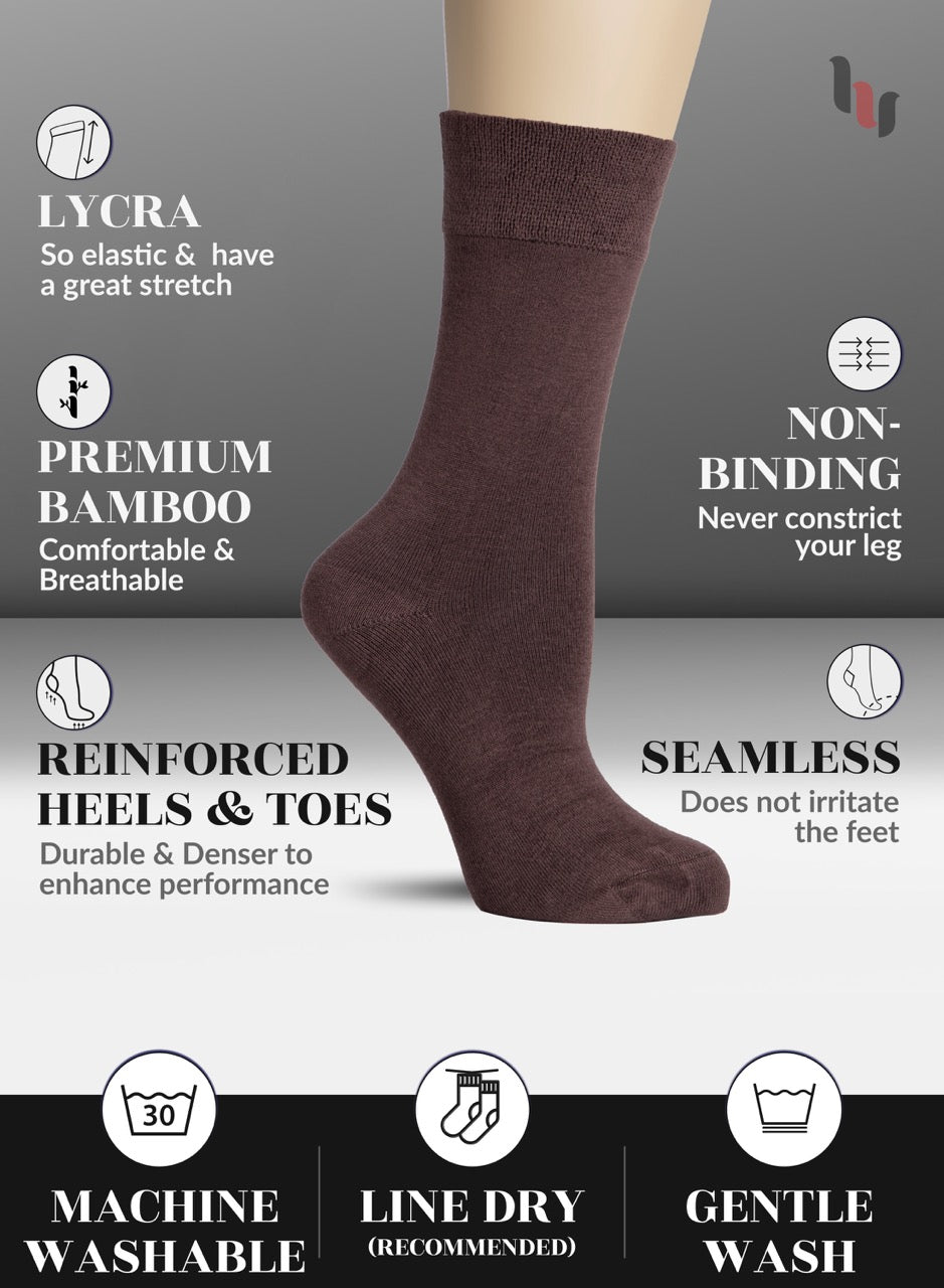 Light brown sock with features listed on a gray background