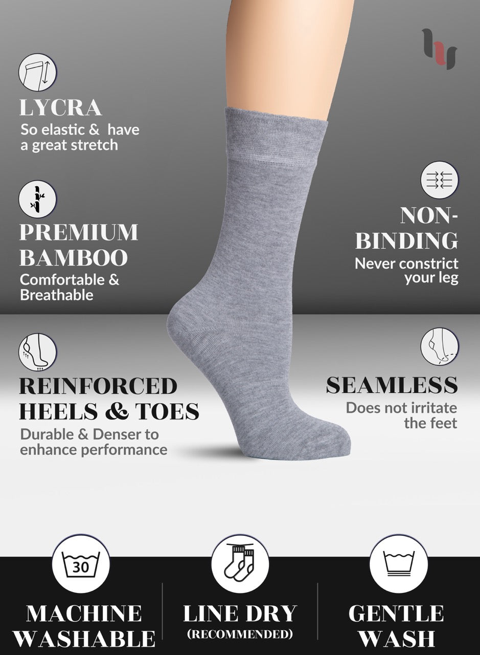 Light grey sock with features listed on a gray background
