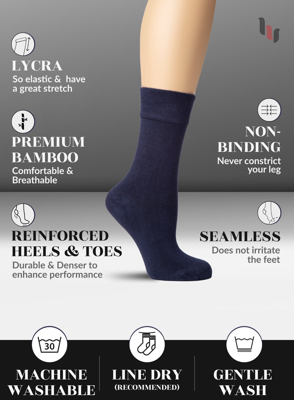 Navy blue sock on a gray background with features highlighted.