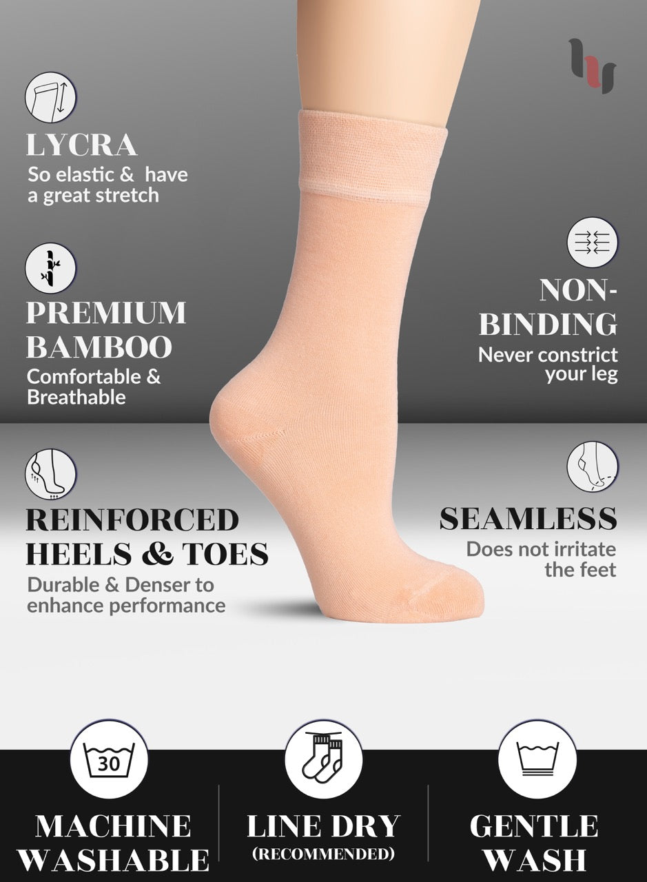 Peach Rose sock with text highlighting features on a gray background