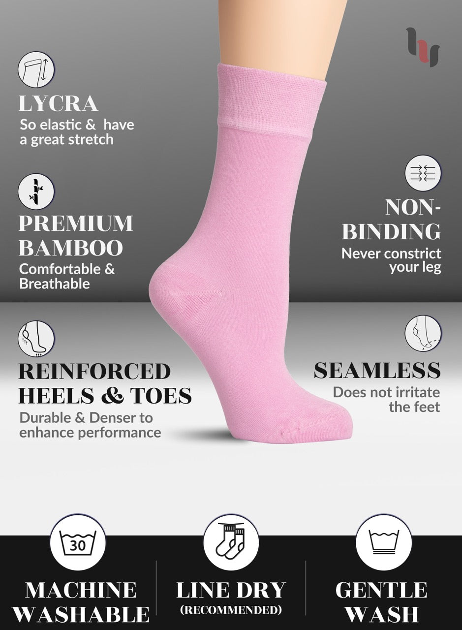 Pink sock with text highlighting features on a gray background