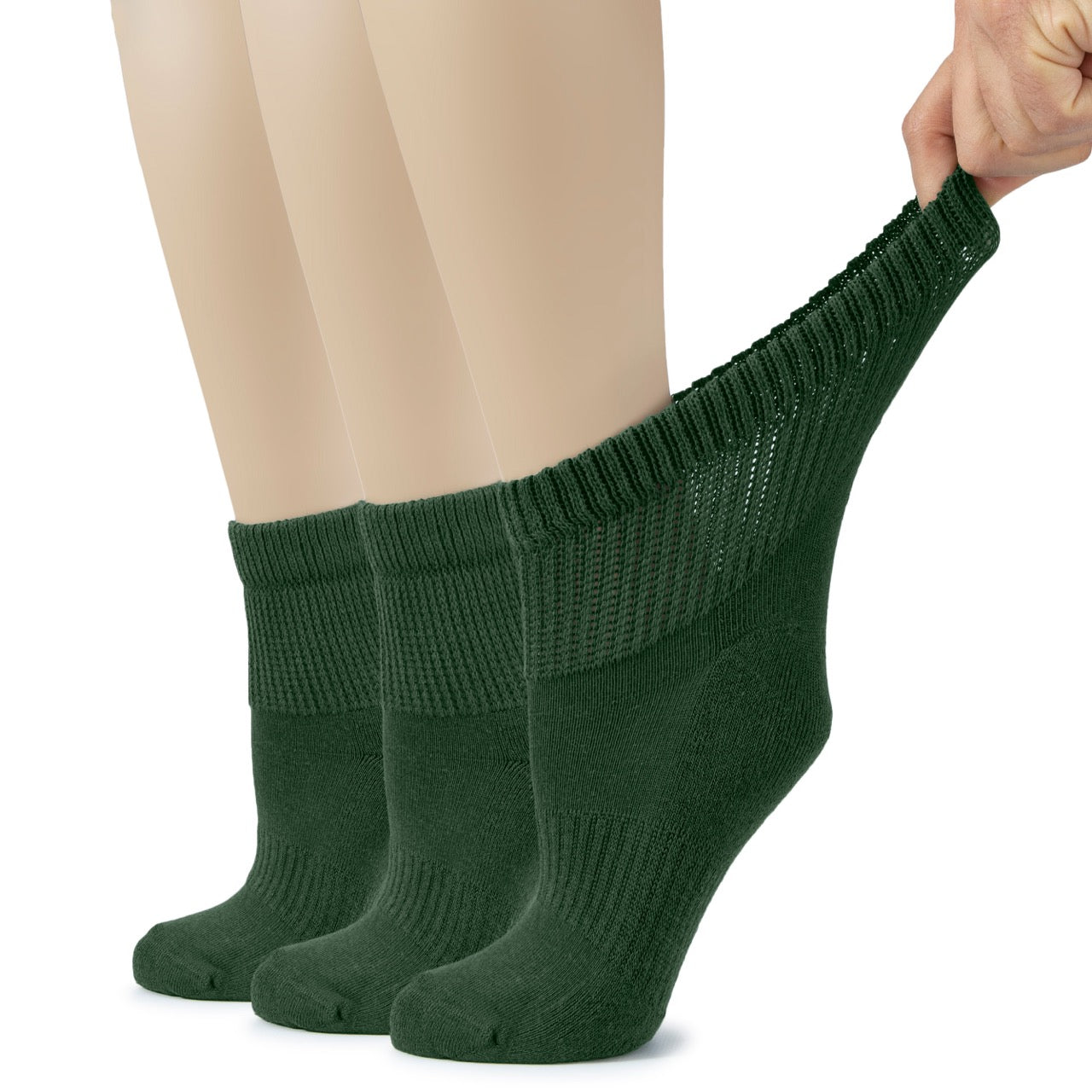 Army Green socks being worn with a plain background
