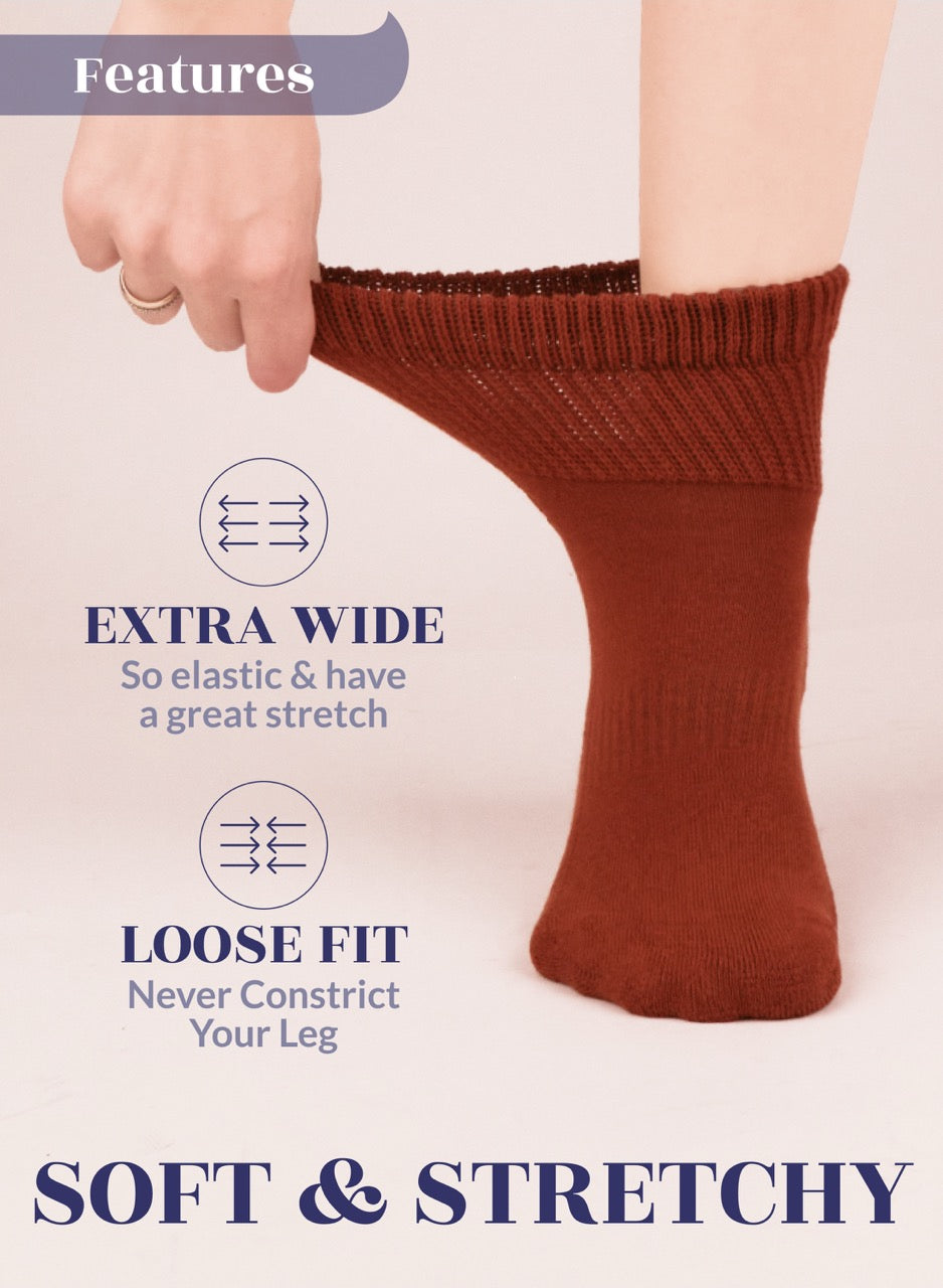 bombay Brown sock being worn with text highlighting features on a light pink background