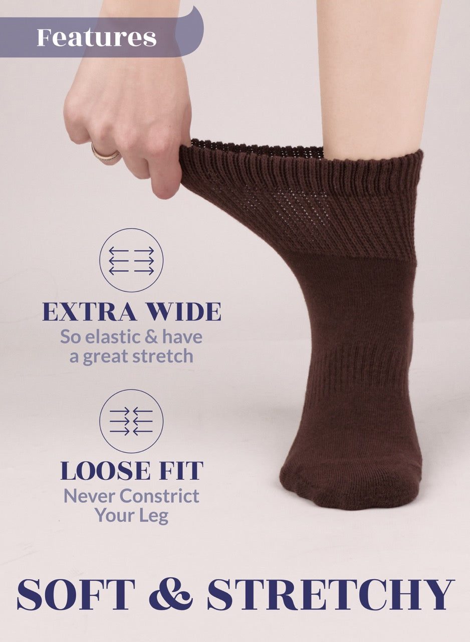 Brown sock being worn with text highlighting features on a light background