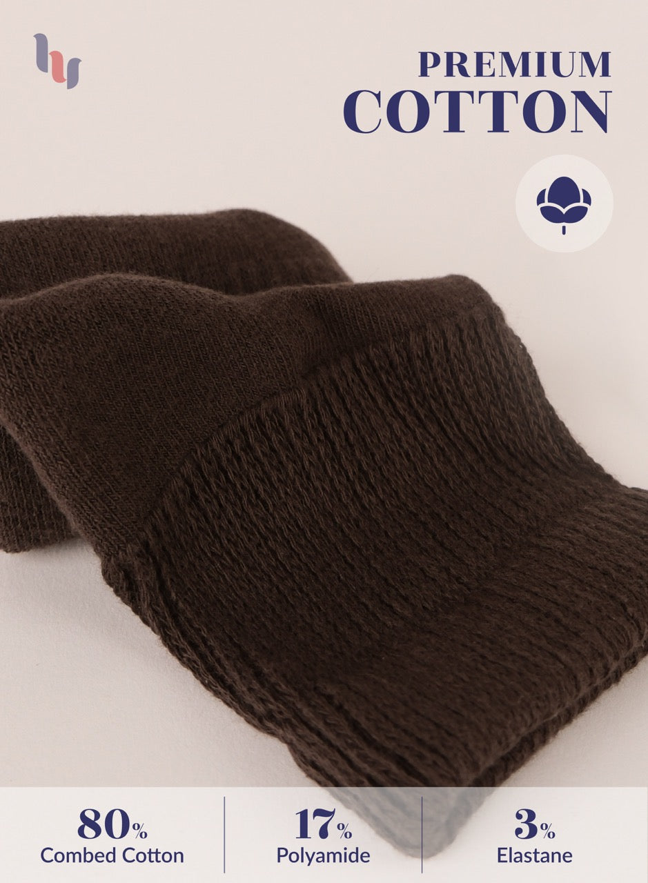 Dark Brown fabric with 'Premium Cotton' label and material composition details on a light background