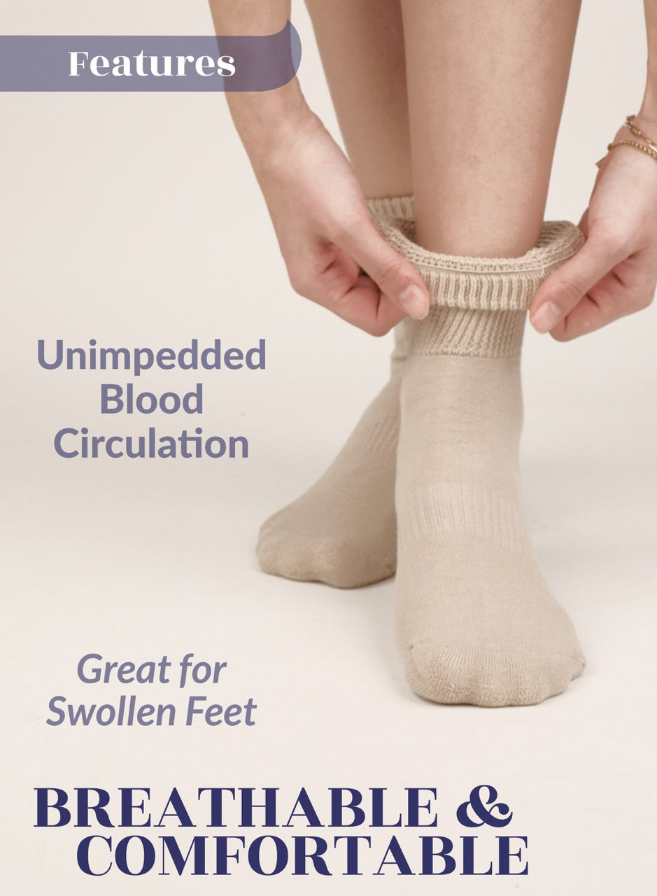 Light beige women diabetic semi cushion socks