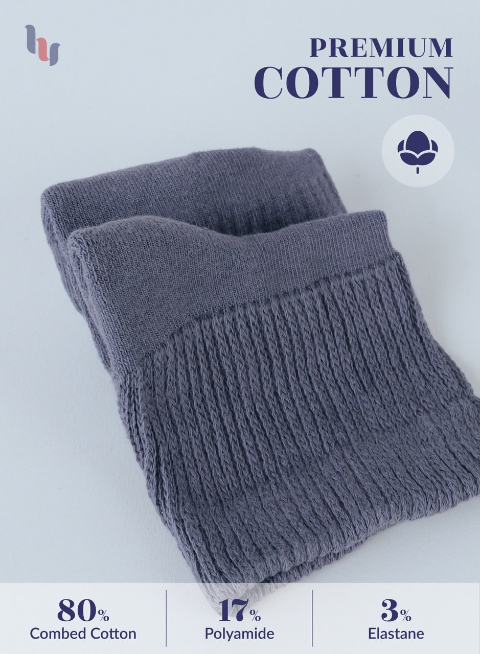 Medium Gray knitted scarf with material composition details on a light gray background