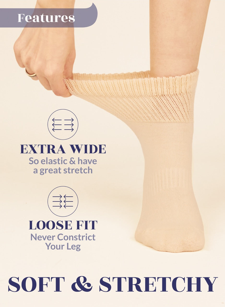 Pastel yellow sock with text highlighting features on a white background