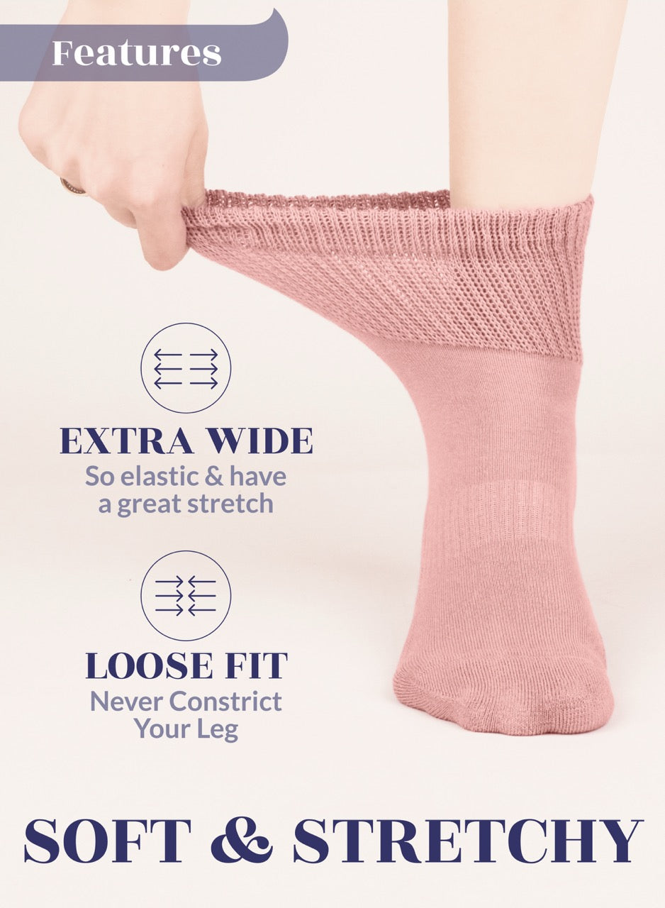 Rose cloud sock being worn with text highlighting features on a light background